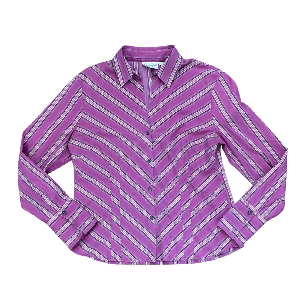 Pink Purple Striped Button Down Shirt Vintage Office Siren 10 Preppy‎ longsleeve